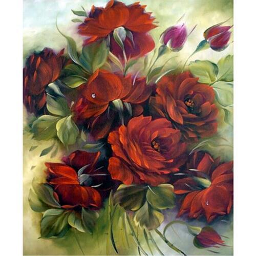 DIY diamond painting Safflower green leaves mosaic painting cross stitch crystal round diamond sets Plastic Crafts