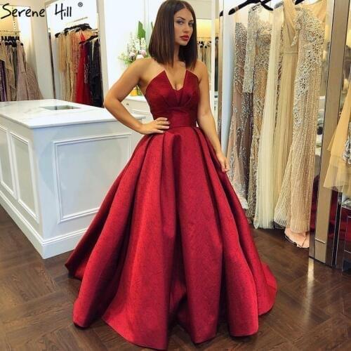 Dubai Red Off Shoulder Sexy Prom Dresses Sleeveless Simple Prom Party Gowns 2020 Serene Hill BLA60969