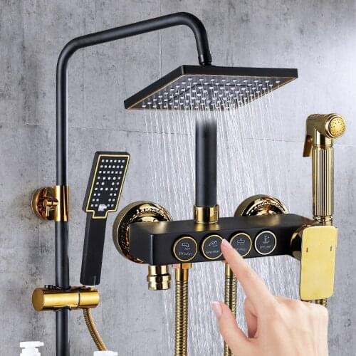 Shower shower set copper wall-mounted domestic bathroom shower water heater constant temperature shower nozzle black and gold