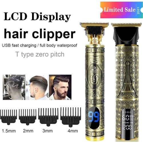Electric Hair Trimmer Rechargeable T Blade Clippers Cordless Cutting Trimmer Professional LCD Display Salon Hair Clipper