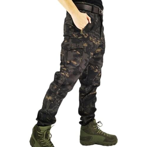 Camouflage Hunting Pants Outdoor Waterproof Windproof Fleece Multi-pocket Softshell Wear Resistant Combat Assault Tactical Pants