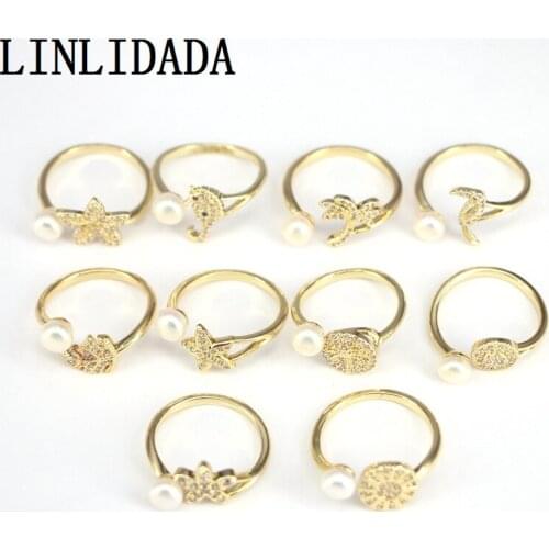 8Pcs Gold color pearl ring Pave Setting Zircon Mix Design Dainty Fashion Jewelry Women Girls Ring gift