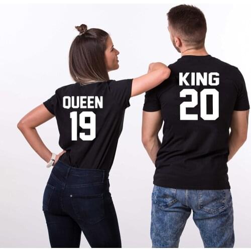 King Queen 2019 Couple Matching Tshirts Top Casual Women Men Fashion Boyfriend Girlfriend Tees Lovers Tshirt Valentines Day Gift