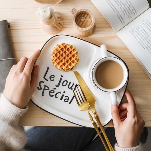 Creative Porcelain Breakfast grid rectangular Plates Dessert Tray Dinnerware Coffee Tea milk Cups Kitchen Accessories Tableware