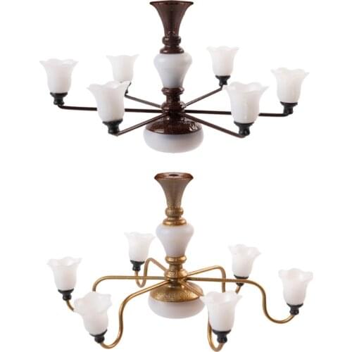 Scaled Model LED Ceiling Lamp Kid’s Realistic Dollhouse Furniture Chandelier Light Preschool Pretend Play Sand Table Toy