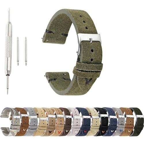 Trendy Handmade Retro Suede Leather Watch Band Strap Green Wrist Belt Watchbands 18mm 20mm 22mm New Hot for Man Women