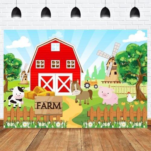 Cartoon Farm Animals Theme Decoration Backdrop Barn Kids Birthday Background Banner Children Birthday Party Supplies Photocall