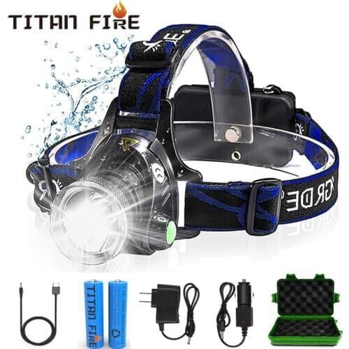 TL900 LED Headlamp T6/L2/V6 Headlight Zoom Waterproof Flashlight Rechargeable Battery Three Light Switch Mode Camping Flashing
