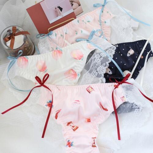 2020 New Lace Trim Panties Fashion Sweet Mid Waist Womens Intimates Ladies Printed Briefs With Bow Ribbon