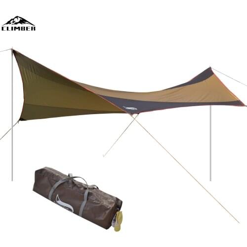 【New store 】 Large Tent Tarp Outdoor Sun Shelter Attached Pole 5.5x5.6m Camping Canopy 5-8 Person Waterproof Beach Sun Shade