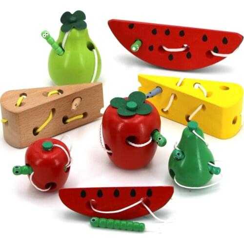 Educational Threading Wooden Toys For Children Kids Montessori Lacing Toys Basic Life Skills Early Learning Toys Toddler