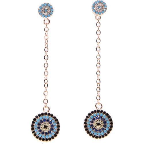Double round evil eye charm with long chain tassel Romantic women lady fashion eye dangle earring