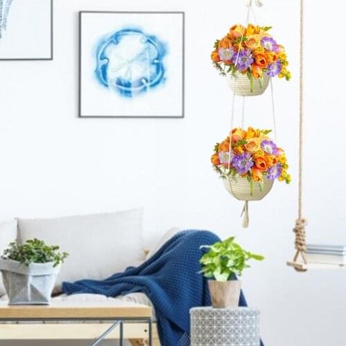 Garden Hanging Planter Plant Basket 2-Tier Storage Basket Lightweight And Practical Handmade For Indoor And Outdoor Decoration