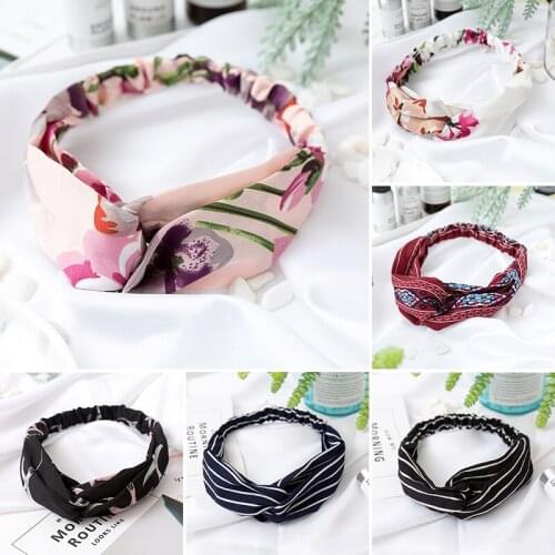 Fashion Women Summer Hair Bands Print Headbands Vintage Cross Turban Bandage HairBands Wide side yoga sports hair accessories