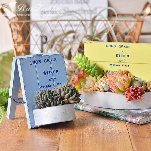 Groceries Handmade Tin Flowerpot Vase Wood Board Billboard Flowerware Creative Storage Box