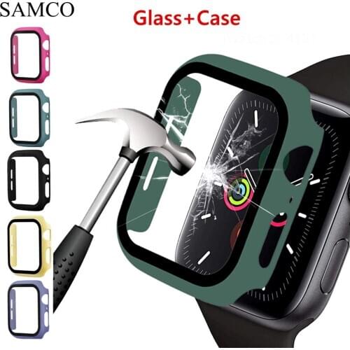 SAMCO Full cover for Apple Watch series 5 4 3 2 matte Plastic bumper hard frame case with glass film for iWatch screen protector