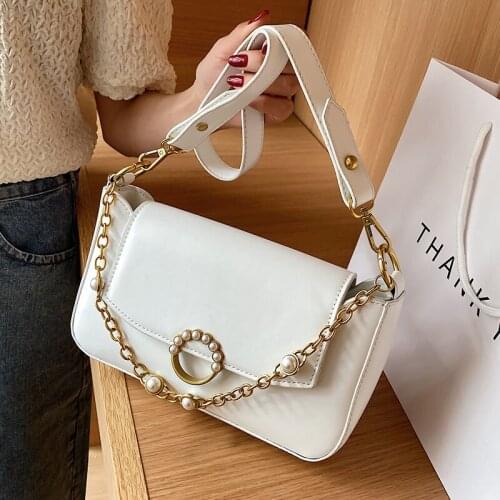Pearl Design PU Leather Shoulder Underarm Bags for Women 2021 Luxury Chain Female Handbag and Purse Fashion Travel Crossbody Bag