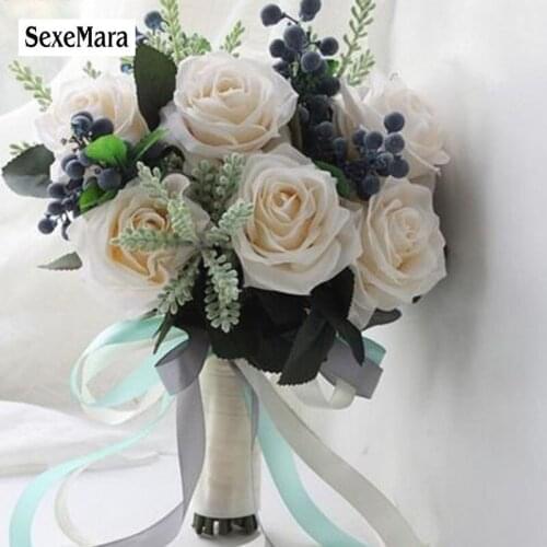 Vintage Artificial Flowers Waterfall Wedding Bouquets Ivory Cascading Bridal Bouquets De Mariage Roses