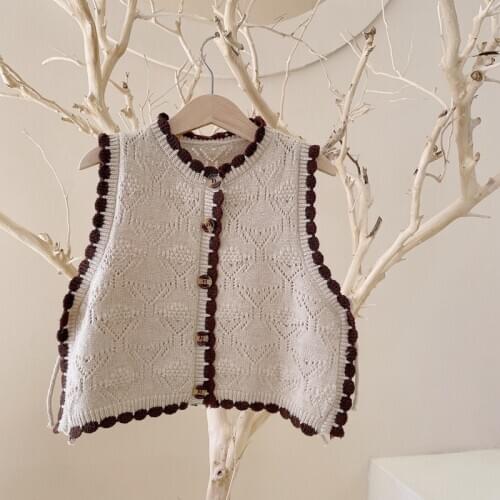 Vintage Knitt Vest for Girls Clothes Spring Fall Toddler Girls Waistcoat Clothing Kids Jackets Coats Children Outwear Tops