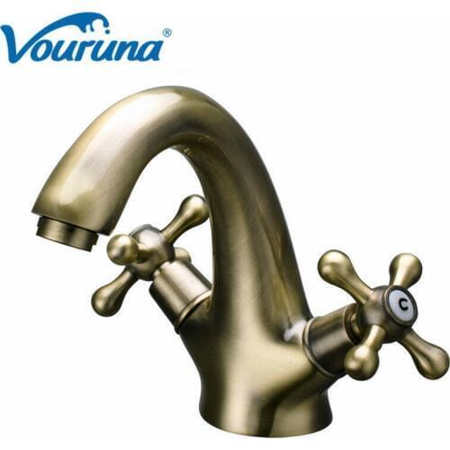 Vouruna Solid Brass Bronze/Chrome Bathroom Faucet Dual Handles Wash Basin Mixer Tap