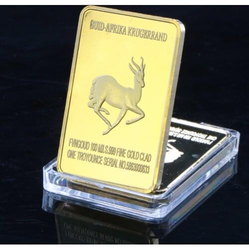 South African National Treasure Lion Gold Plated Commemorative Coin Block Elk Metal Mirror Block Gold Plated Bar Home Decoration