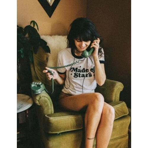 Made of Star Ringer Letter Print Graphic Tee Summer Style Short Sleeve Top Tee Women Hipster Style Fashion grunge goth Top Tee