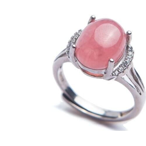 Drop Shipping Genuine Red Natural Rhodochrosite Gem Stone Crystal Jewelry Fashion Party Wedding Rings For Women Lady