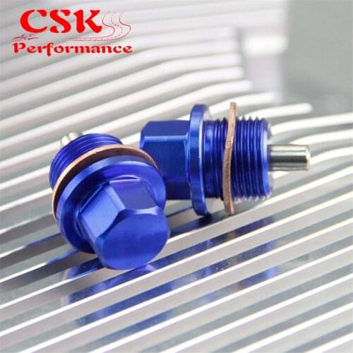 2Pcs M20 X 1.5 Engine Magnetic Oil Pan Drain Plug Bolt Anodized Crush Washer Blue
