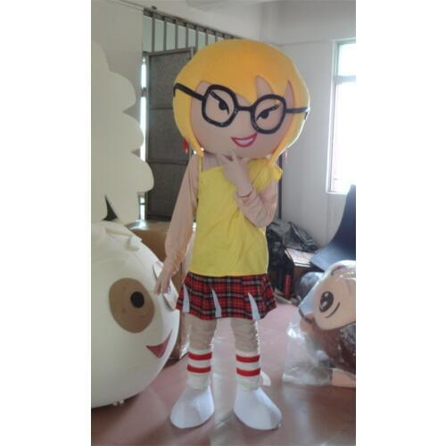 2018 High quality Attractive Girl with Glasses Mascot Costume Cartoon Character Mascot Outfit Suit Holiday special clothing
