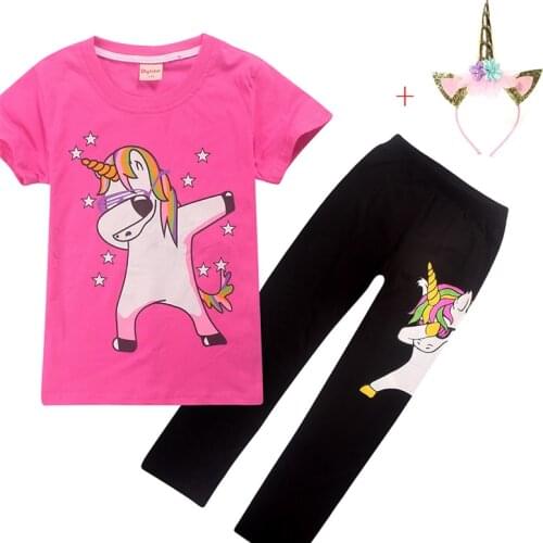 2019 Summer Unicorn Pure Cotton Children Tracksuits for Girls Baby Girl Sport Suit Costume Set Tops Pants unicornio Clothing Set