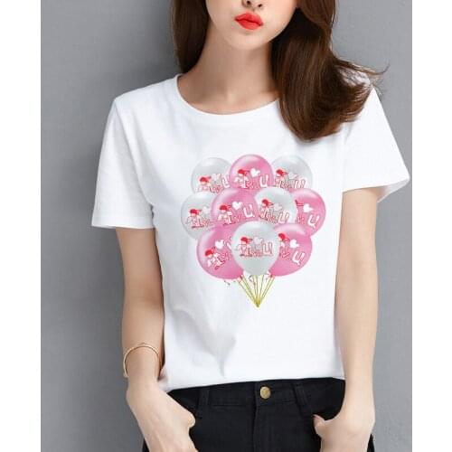 2020 Harajuku Summer T Shirt Women Fashion Cute balloon Graphic Printing Tshirt Female Streetwear Tops New Leisure white T-shirt