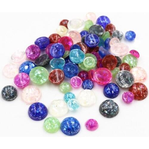 40pcs 6mm 8mm 10mm 12-20mm Mix Colors Built-in Real Shells Style Flat back Resin Cabochons Fit 6-20mm Cameo Base Cabochons