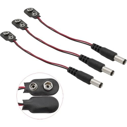 5Pcs I type 9V Battery Power Plug Clip 5.5x2.1mm DC Male Plug Connector for 9v Battery Clip Button Battery Holder 15cm cable