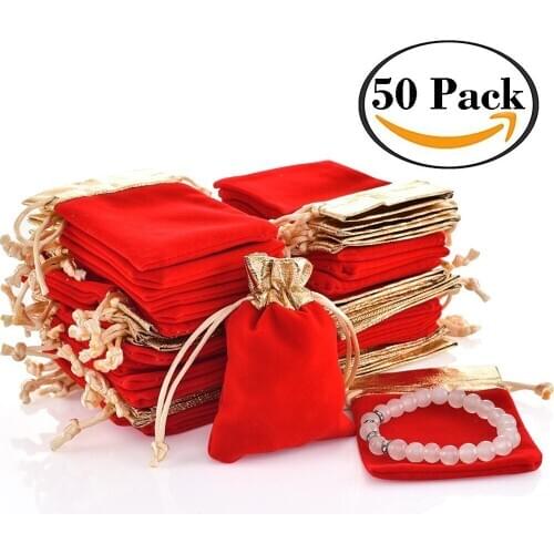 50pcs Cotton Flannel Jewelry Gift Bags with Drawstring Pouches Organza Sachet Candy Bag for Wedding Party Birthday Christmas