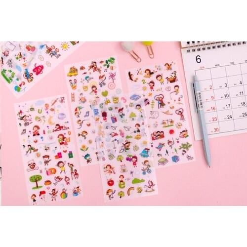 6pcs/Pack Korean Cartoon Small Fresh Tansparent Pvc Decorative Planner Stickers DIY Diary Scrapbooking Phone Seal Stickers