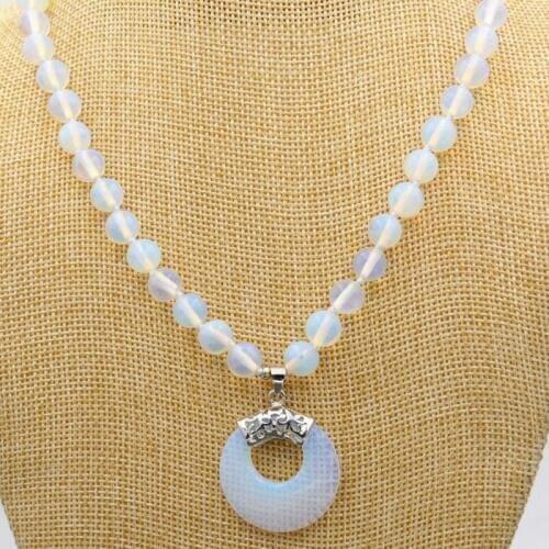 Numismatics 8MM Beautiful Natural White Opal Round Beads Gems Pendant Necklace