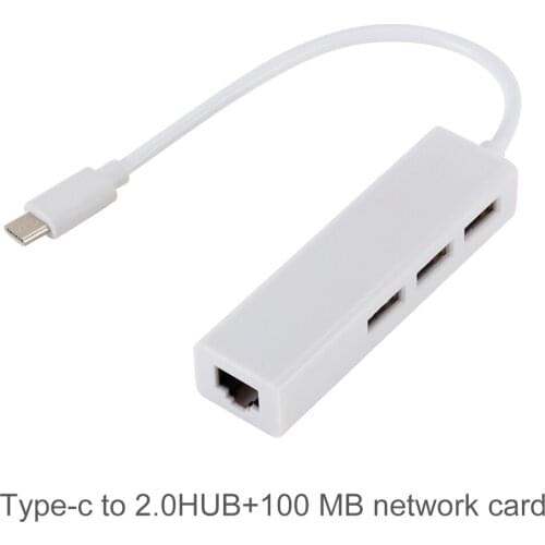 White TypeC to USB 2.0 x 3 Ports + 100M RJ45 Ethernet Lan Adapter Hub Cable Fit for Macb00k PC