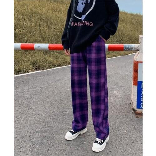 Purple Plaid Pants High Elastic Waist Women Pants Women Trousers for Ladies Women Trousers Women Casual Loose Pants Trousers