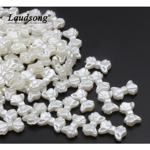 50PCS 9x15MM Acrylic Material Imitation Pearl Bow Shape Beads For DIY Children Necklace Jewelry Making Pacifier Clip Spacers