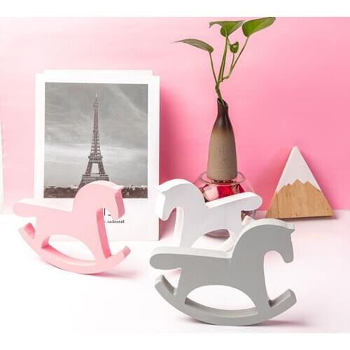 Wooden Rocking Horses Statue Kids Gifts F/ Office Bedroom Desktop Decor