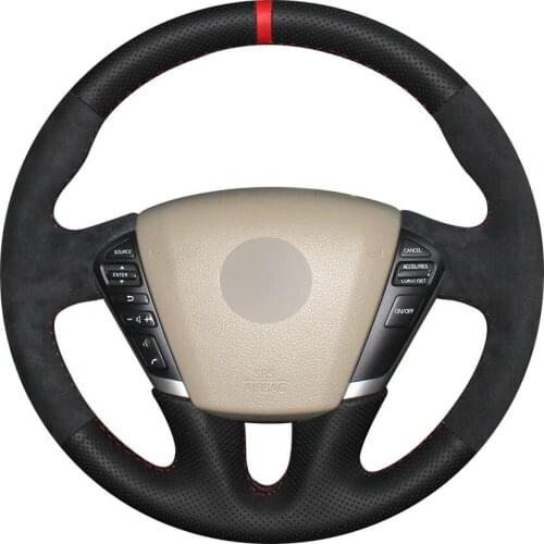 Hand Sew Black Genuine Leather Suede Car Steering Wheel Cover for Nissan Teana Murano (Z51) Elgrand 2010-2020 Quest 2011-2017