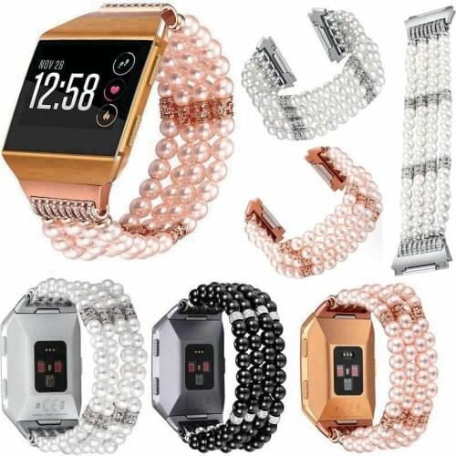 For Fitbit Ionic Bracelet Band Elastic Stones Pearl Strap Stretch Bead Wristband