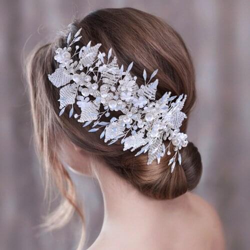ZMHP249 Silver Beaded Bridal Hair Vine Wedding Hair Accessories Crystal Headband Pearl Hairpiece for Wedding Tiara