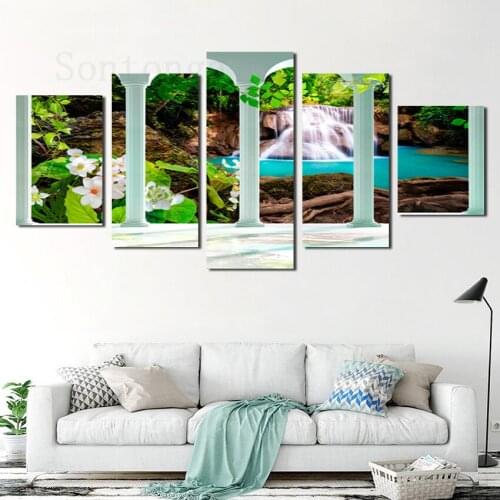 Canvas Painting Wall Art Daq Waterfall Pool Decoration Painting Home Decoration Living Room Sofa Background Wallpaper