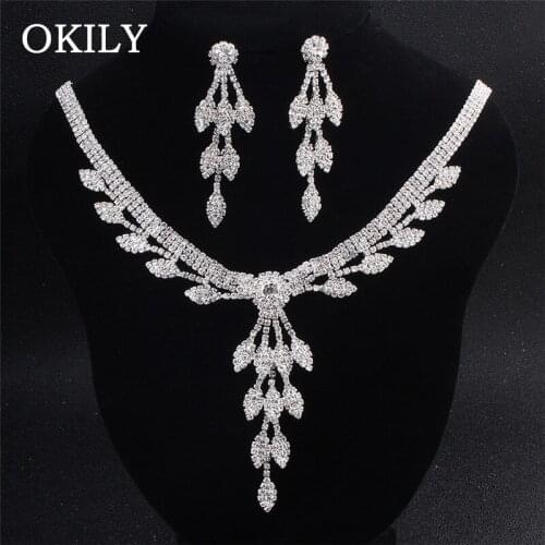 Fashion Crystal African Jewelry Sets Necklace and Drop Earrings Wedding Set Necklace Bridesmaid jewellry Accessories