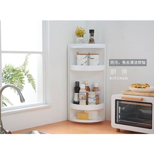 Kitchen Rotary Triangle Shelf Dustproof Antibacterial Storage Rack Nordic Style Wall Absorbing Plastic Storage Shelf Corner Rac