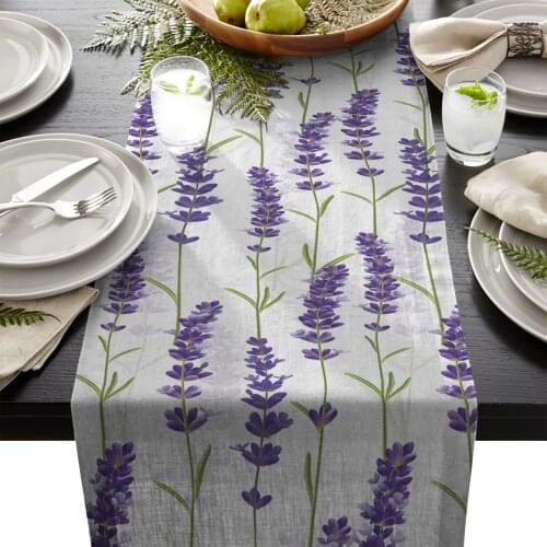 Lavender Plant Theme Printed Table Runners Modern Linen Cotton Table Cloth Wedding Party Christmas Decoration for Home