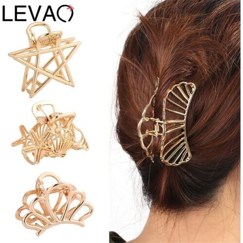 LEVAO Chic Metal Hair Claw Geometry Hairclip Ponytail Hairpin Golden Shell Five-Pointed Star Hair Clip Fashion Hair Accessories