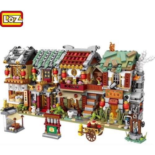 LOZ Blocks Street Store Chinese Style Building Bricks Bar Food Shop Model Blocks Toys For Children Christmas Gifts 1722