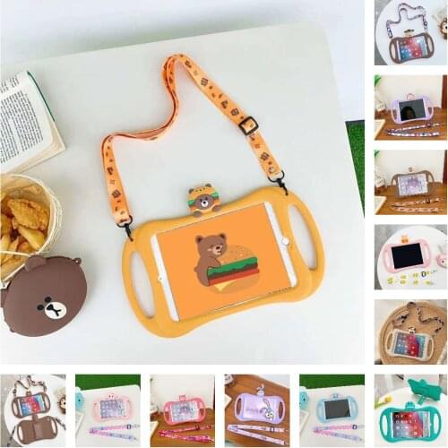 Cute Cartoon Stand Handle Silicon Cover for IPad Mini 12345 9.7 2018 2017 Pro 9.7 10.2 8th 7th Air 1 2 Case Funda + Strap